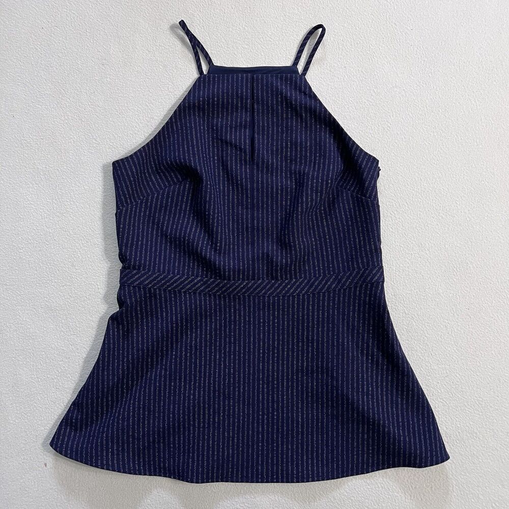 Banana Republic Navy Blue Stripe Sadie High Neck Peplum Top Camisole Tank 2 - Picture 1 of 9